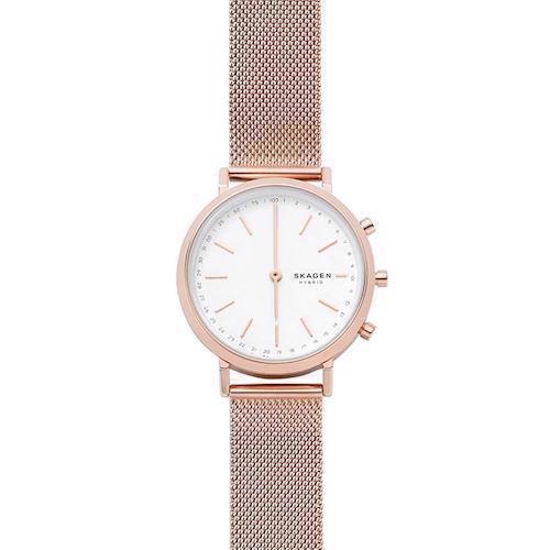 Image of Skagen Connected Hald hybrid smartwatch rosa forgyldt stål quartz med to visere dame ur, model SKT1411